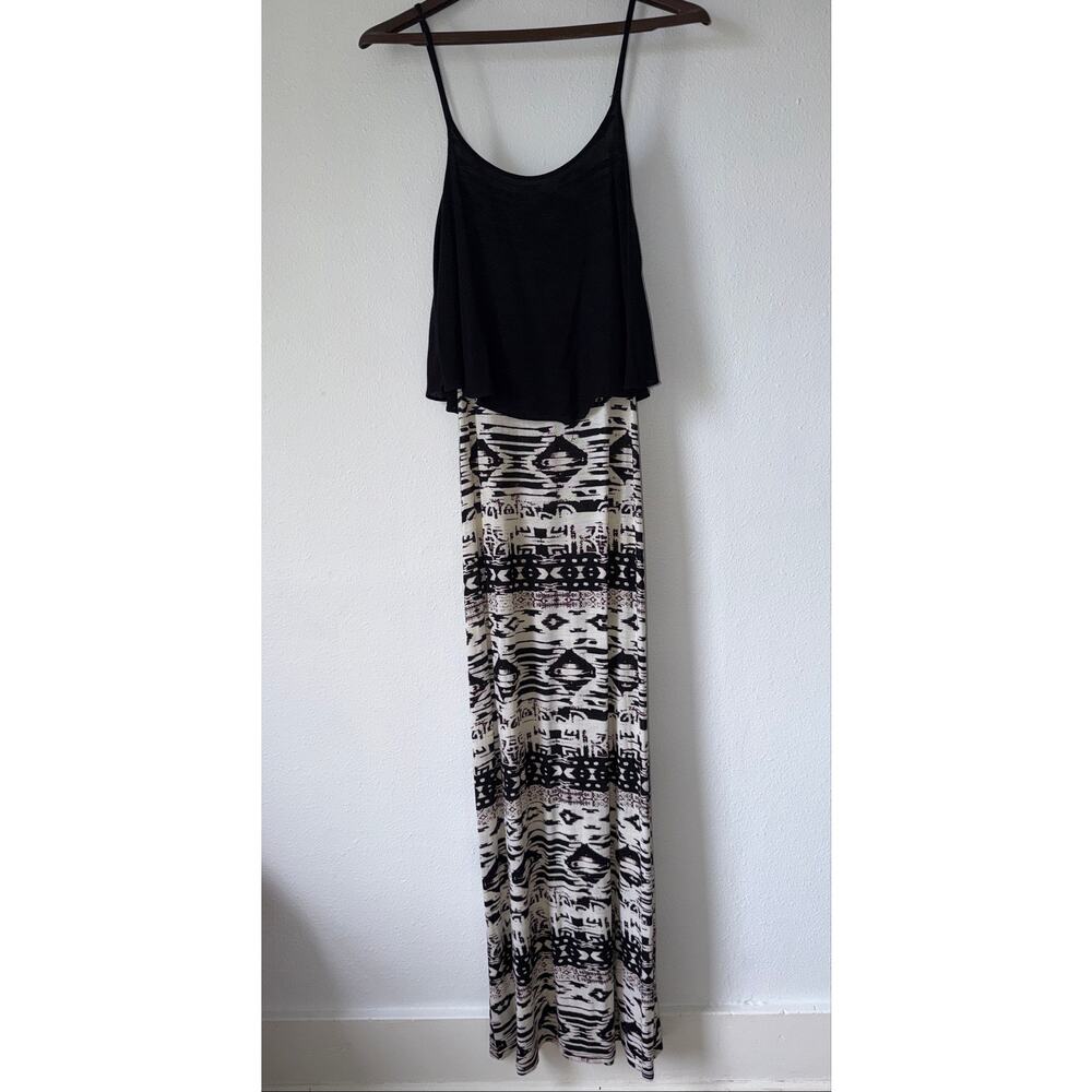 Boho Maxi Dress Black Flowy Top Tribal Print Skirt Boho Goth Moa Moa Size Small